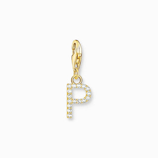 Thomas Sabo Gold-plated Charm Pendant Letter P with White Stones