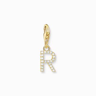 Thomas Sabo Gold-plated Charm Pendant Letter R with White Stones