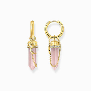 Thomas Sabo Gold-plated Hexagonal Hoop Earring with Rose Quartz