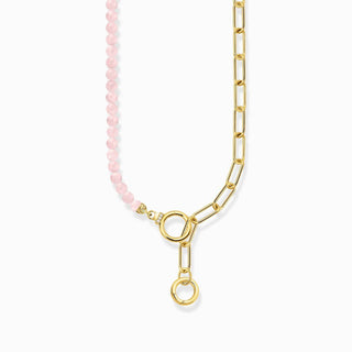 Thomas Sabo Gold-plated Necklace - Link Chain with Rose Quartz Beads