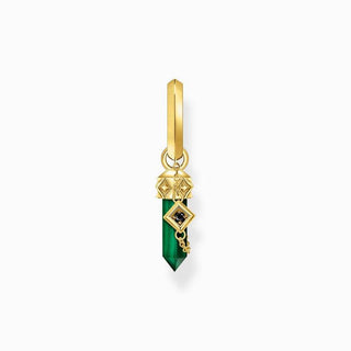 Thomas Sabo Gold-plated Single Hoop Earring with Green Tiger's Eye Pendant