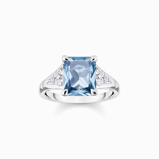 Thomas Sabo Ring with Aquamarine-Coloured and White Stones - Silver