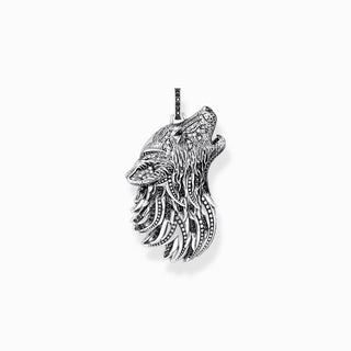 Thomas Sabo Silver Blackened Pendant Howling Wolf with Stones