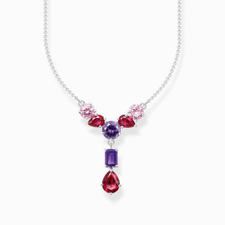 Thomas Sabo Silver Necklace in Y-shape with Pink, Red and Violet Zirconia