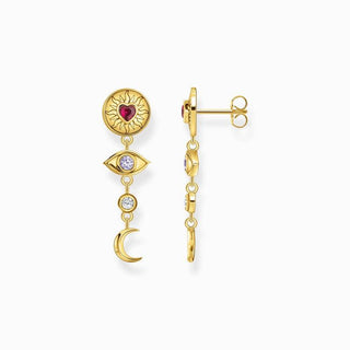 Thomas Sabo Yellow-Gold plated Earrings with 3D symbols and Colourful Stones