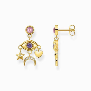 Thomas Sabo Yellow-Gold plated Earrings with Stylised Eye and Various Stones